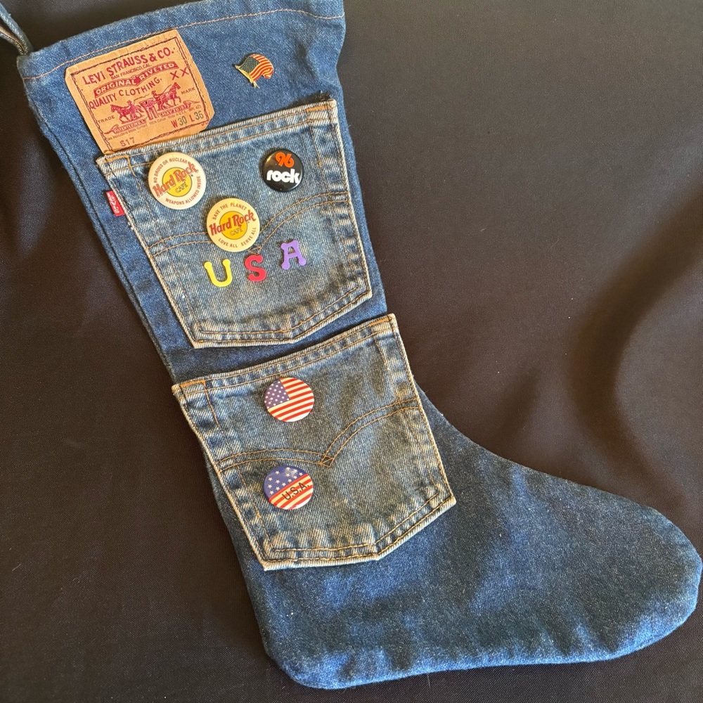 Vintage Levi's Blue Denim Stocking with Colorful Patches